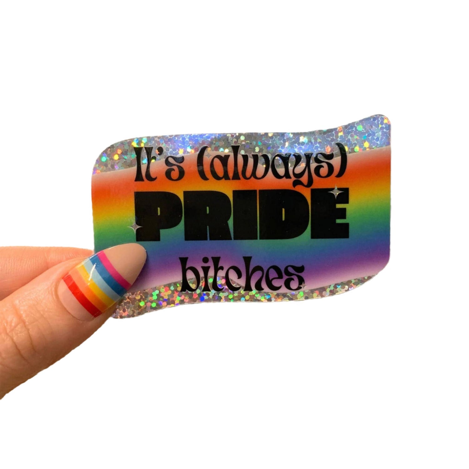 Rainbow-colored card with text &