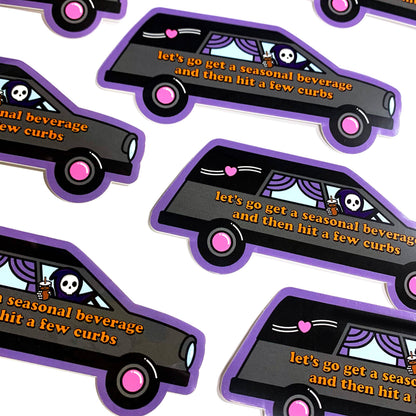Seasonal Beverage &amp; Hit a Few Curbs Sticker | Funny Grim Reaper Fall Sticker