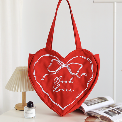 Book Lover Heart Embroidered Tote Bag | Reader Tote