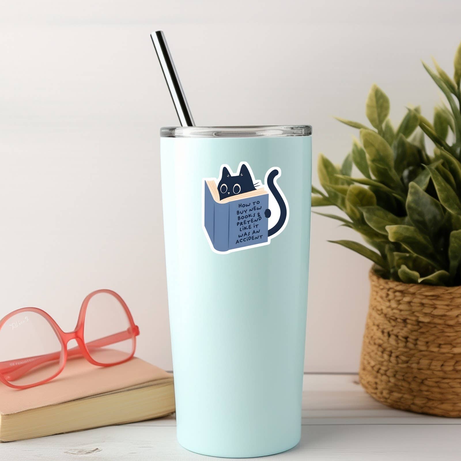 How To Buy New Books Sticker | Funny Cat Reader Sticker