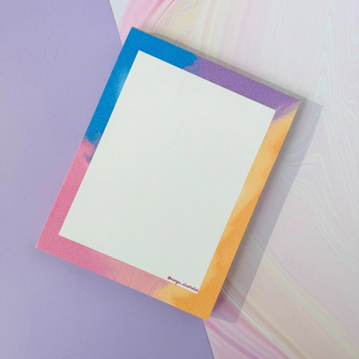 Afterglow notepad detail — blue to purple gradient border close up by indie artist MangoIllustrated