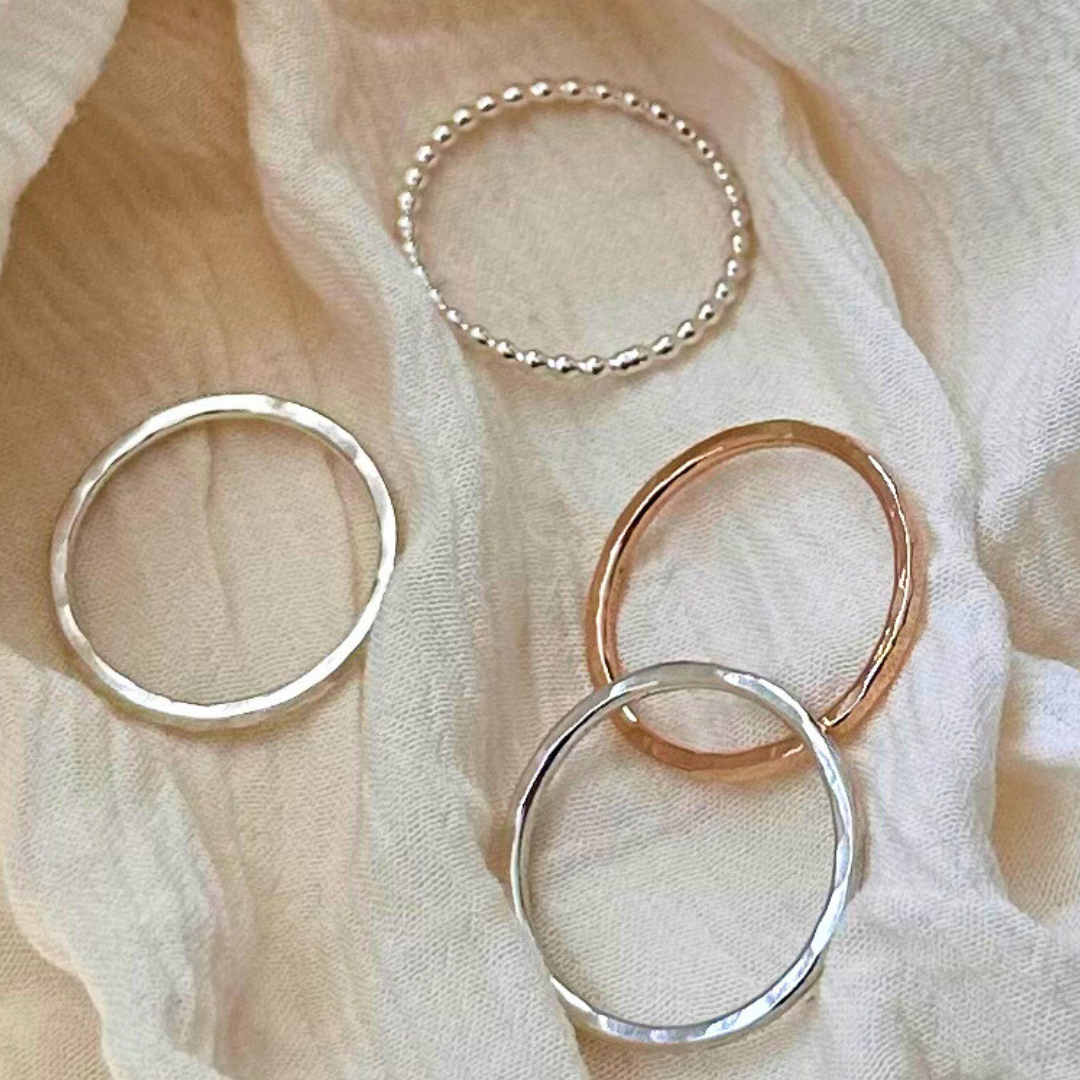 Silver Hammered Stacking Ring - Medium Weight
