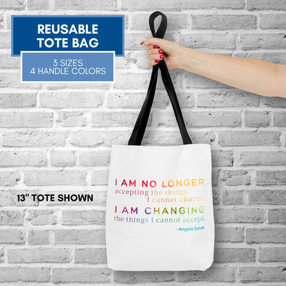 angela-davis-quote-tote-political-activist-carry-all-i-am-no-longer-accepting-i-am-changing-market-library-grocery-book-bag