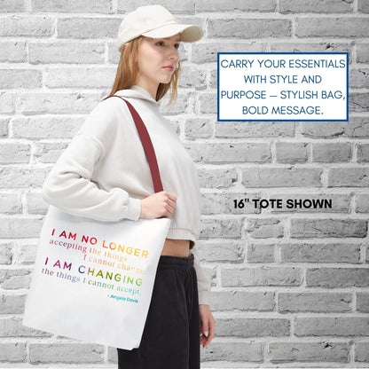 angela-davis-quote-tote-political-activist-carry-all-i-am-no-longer-accepting-i-am-changing-market-library-grocery-book-bag