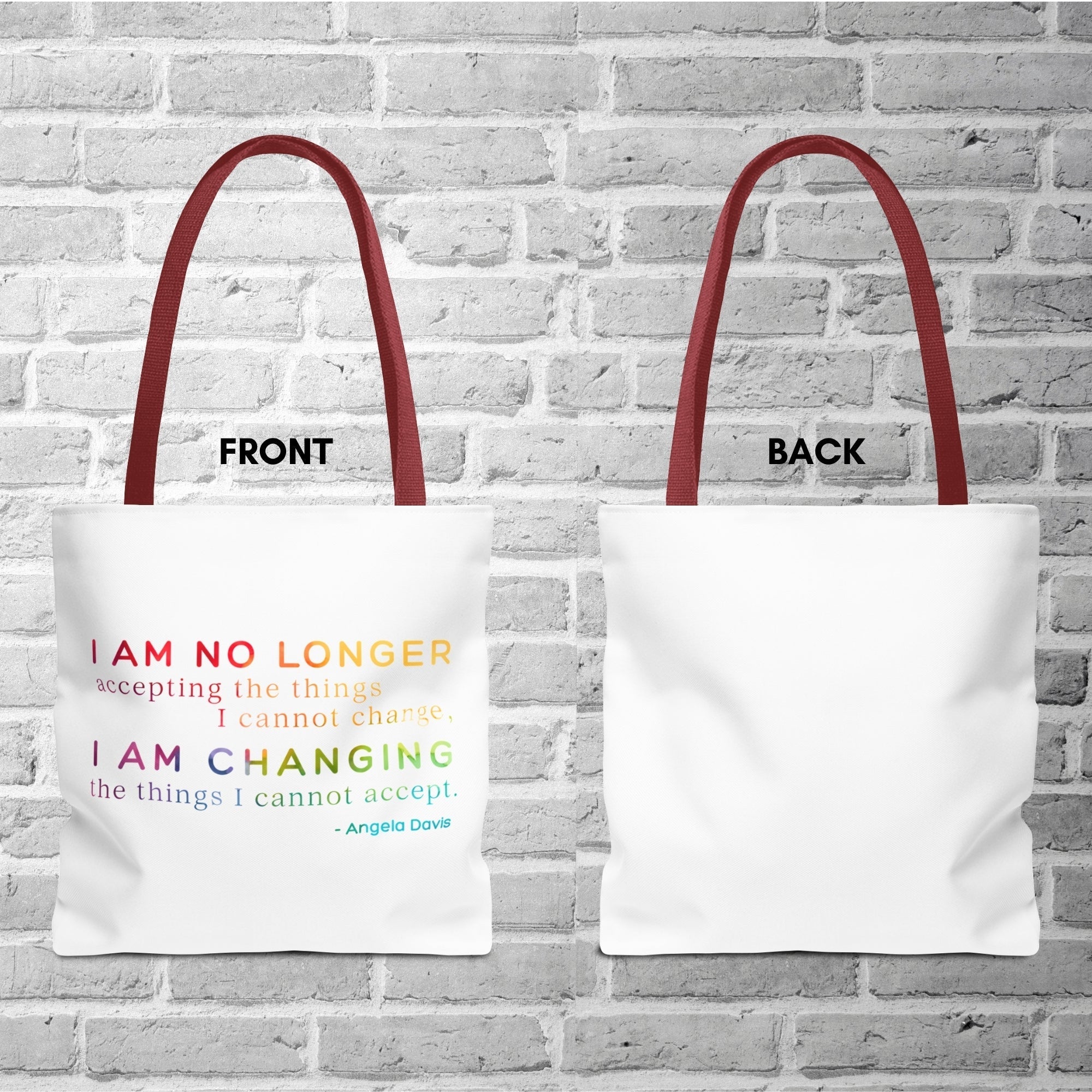 angela-davis-quote-tote-political-activist-carry-all-i-am-no-longer-accepting-i-am-changing-market-library-grocery-book-bag-front-back