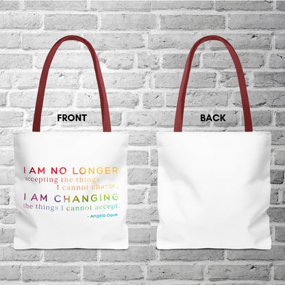 angela-davis-quote-tote-political-activist-carry-all-i-am-no-longer-accepting-i-am-changing-market-library-grocery-book-bag-front-back