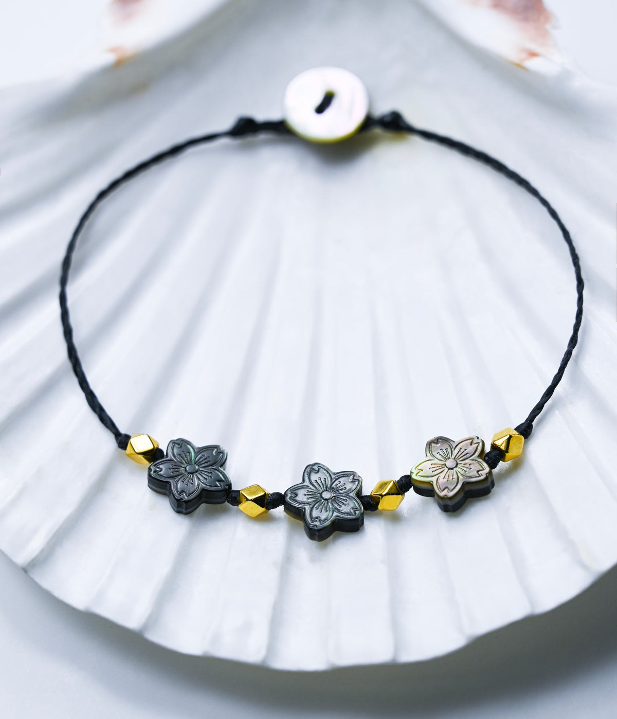 Bali Beaded Anklet: Black Mother of Pearl Shell Ankle Bracelet, Boho Beach Jewelry