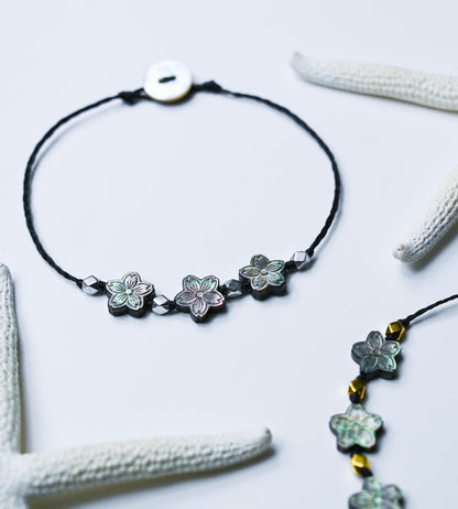 Bali Beaded Anklet: Black Mother of Pearl Shell Ankle Bracelet, Boho Beach Jewelry