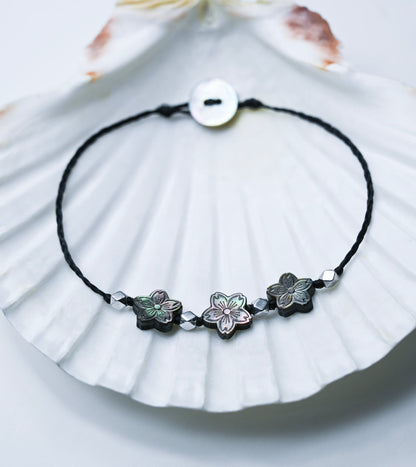 Bali Beaded Anklet: Black Mother of Pearl Shell Ankle Bracelet, Boho Beach Jewelry