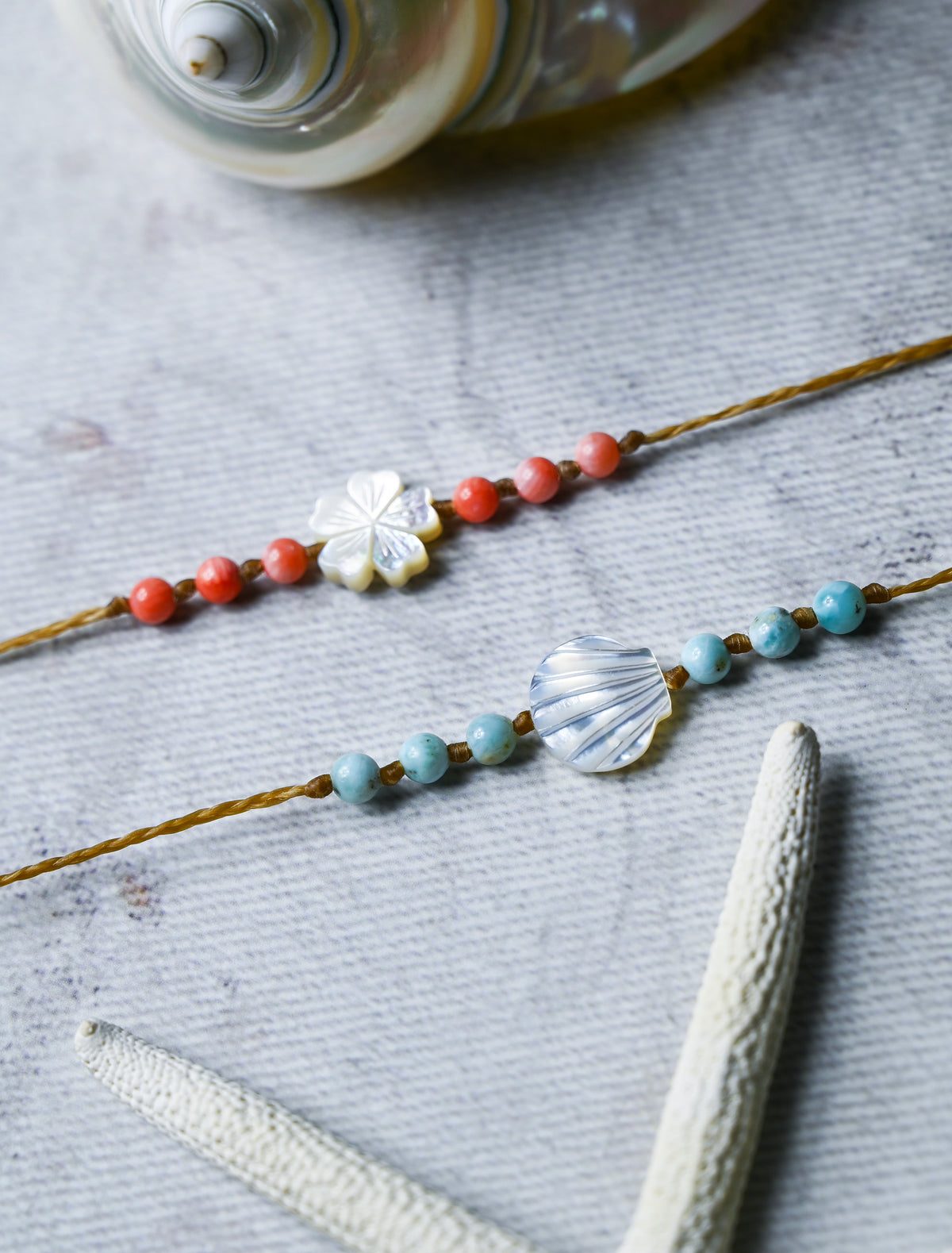 Larimar Beaded Beach Anklet: Mother of Pearl Shell, Boho Jewelry