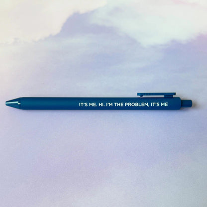 Anti-hero jotter gel pen detail — close up of the embossed lettering on the navy barrel by MangoIllustrated