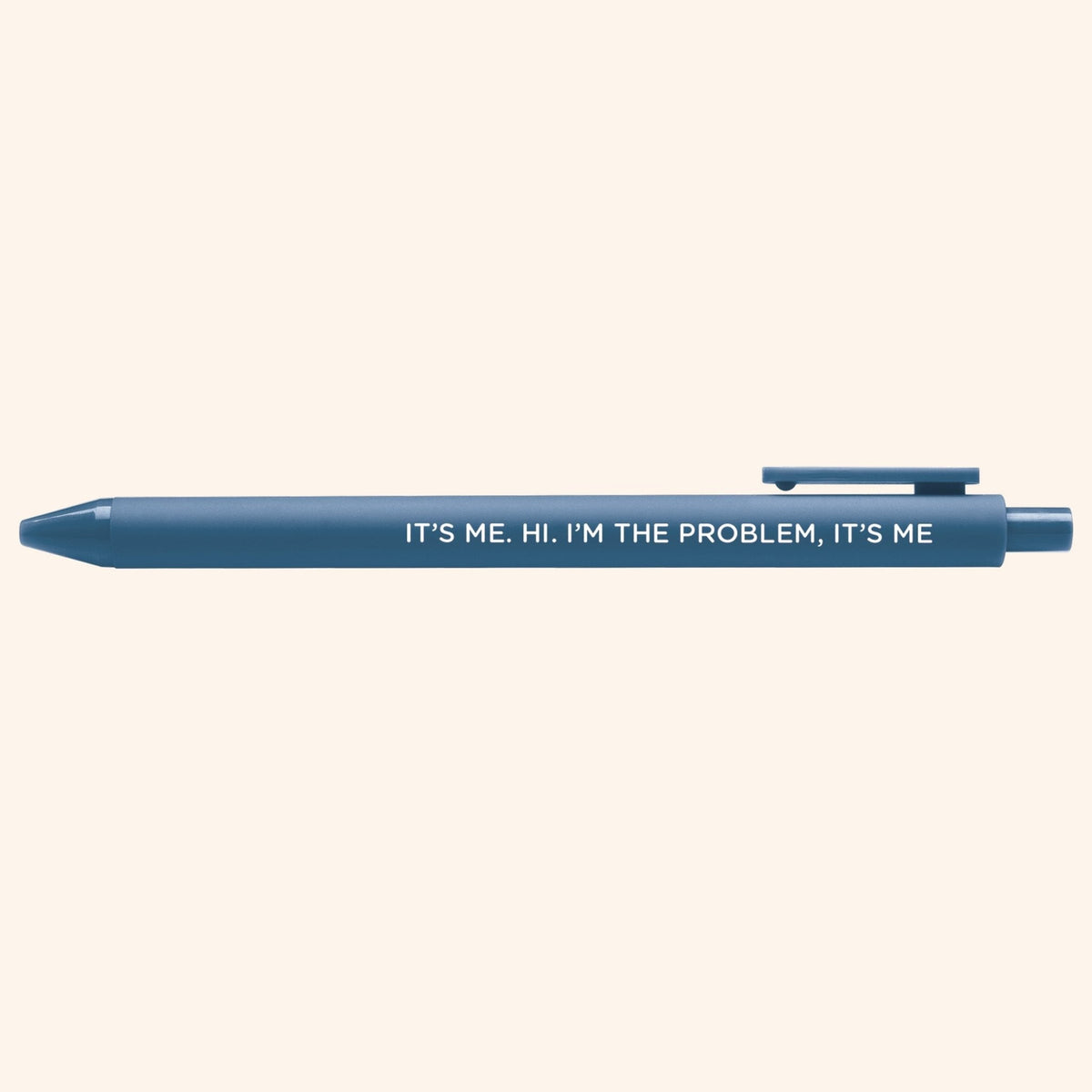 Anti-hero jotter gel pen angled view — navy jotter gel pen with black gel ink by indie artist MangoIllustrated