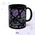 11 oz anti-Trump hidden message mug with dark botanical floral wrap print on black ceramic