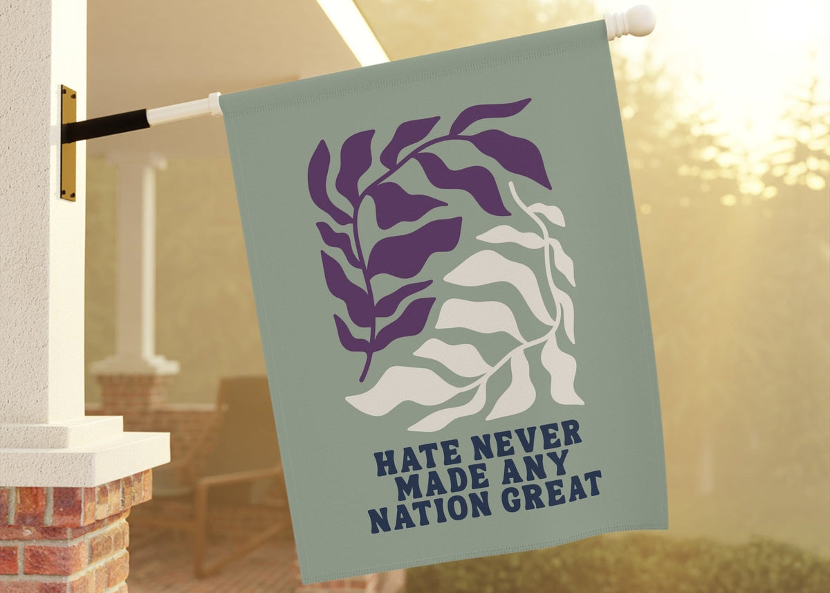 Flag with leaf design and text &