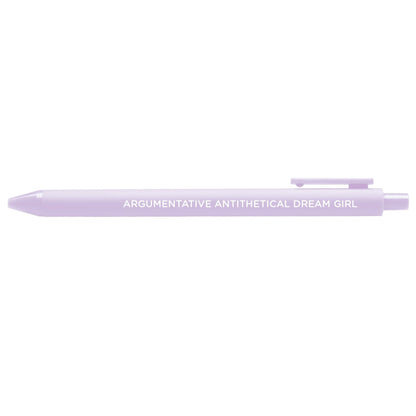 Argumentative Antithetical Dream Girl pen — lilac barrel Midnight Musings jotter gel pen by MangoIllustrated