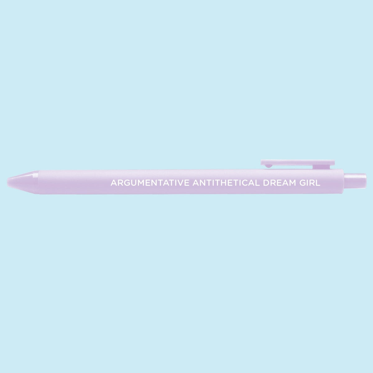 Argumentative Antithetical Dream Girl pen flat lay — Midnights era music fan pen by MangoIllustrated