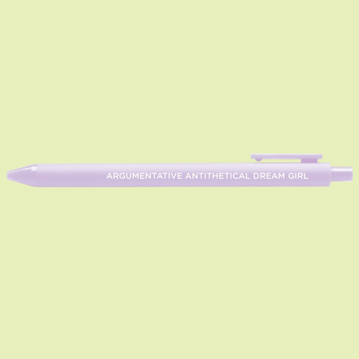 Argumentative Antithetical Dream Girl pen close-up — jotter gel pen by indie artist MangoIllustrated