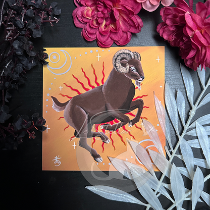 Aries Ram Zodiac Print with Celestial Elements