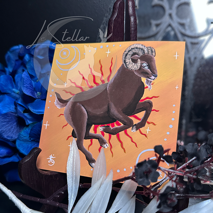 Aries Ram Zodiac Print with Celestial Elements