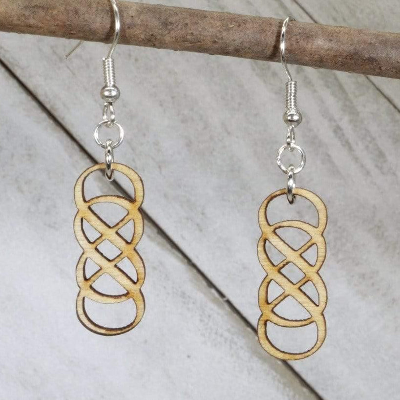 Art Deco Double Infinity Wooden Dangle Earrings - - Cate&