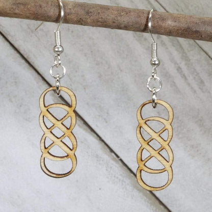 Art Deco Double Infinity Wooden Dangle Earrings - - Cate&