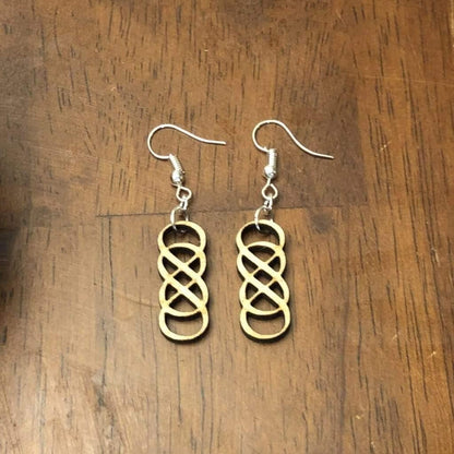Art Deco Double Infinity Wooden Dangle Earrings - - Cate&