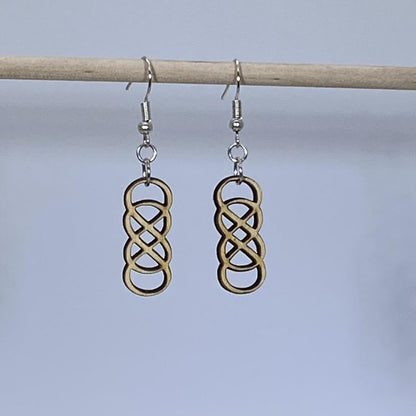 Art Deco Double Infinity Wooden Dangle Earrings - - Cate&