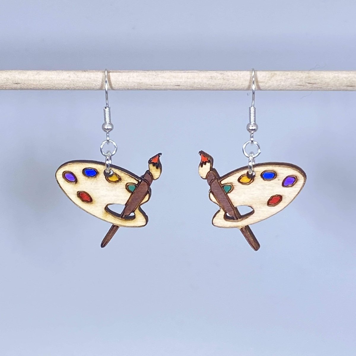 Art Paint Palette Wooden Dangle Earrings - - Cate&