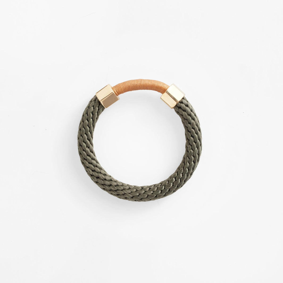 Aruba handmade rope and brass wrapped bracelet in olive and camel by Pichulik, ethical sustainable artisan jewelry brand, Cape Town South Africa