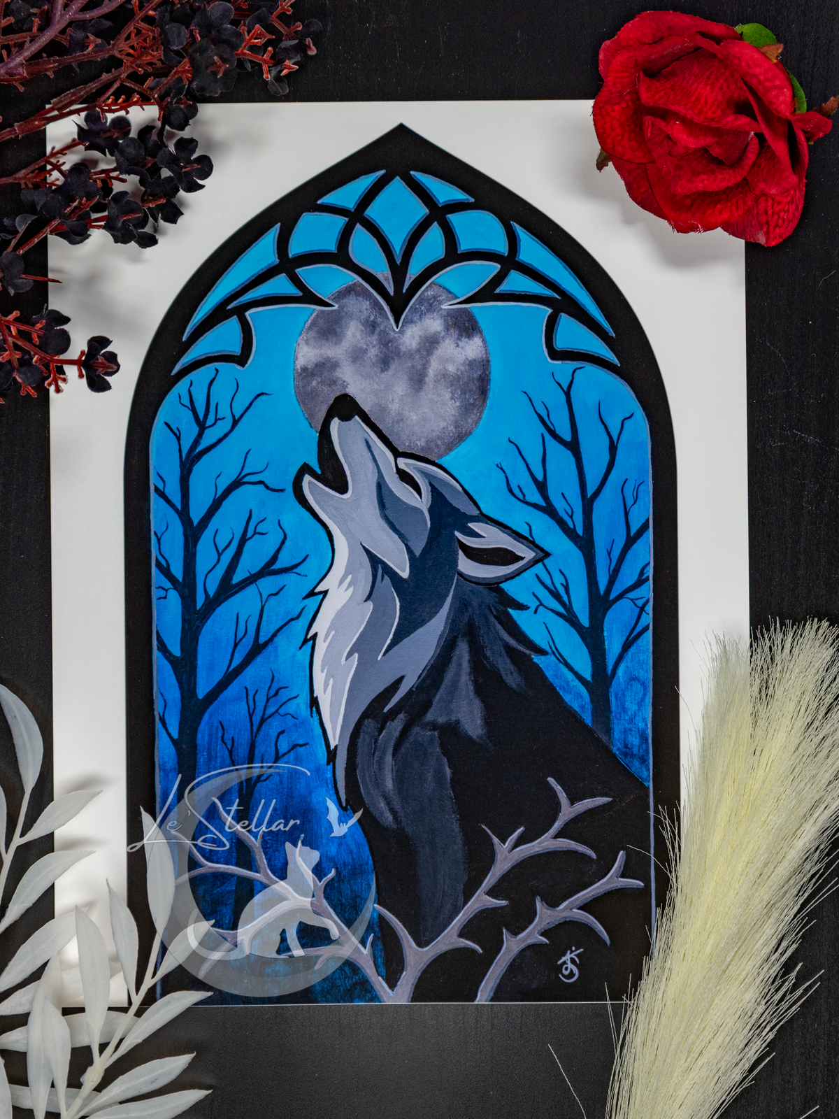 Wolf under a Full moon Print