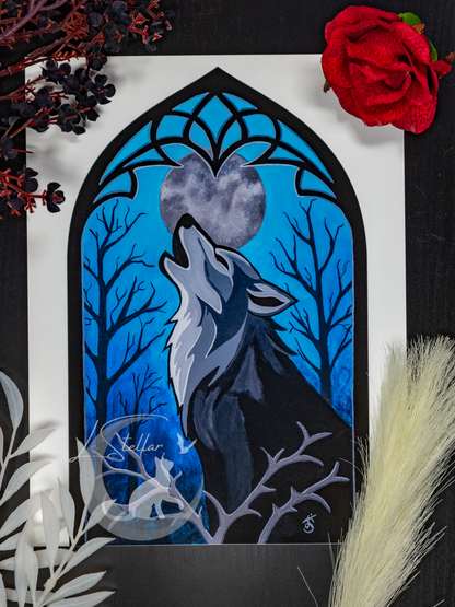 Wolf under a Full moon Print