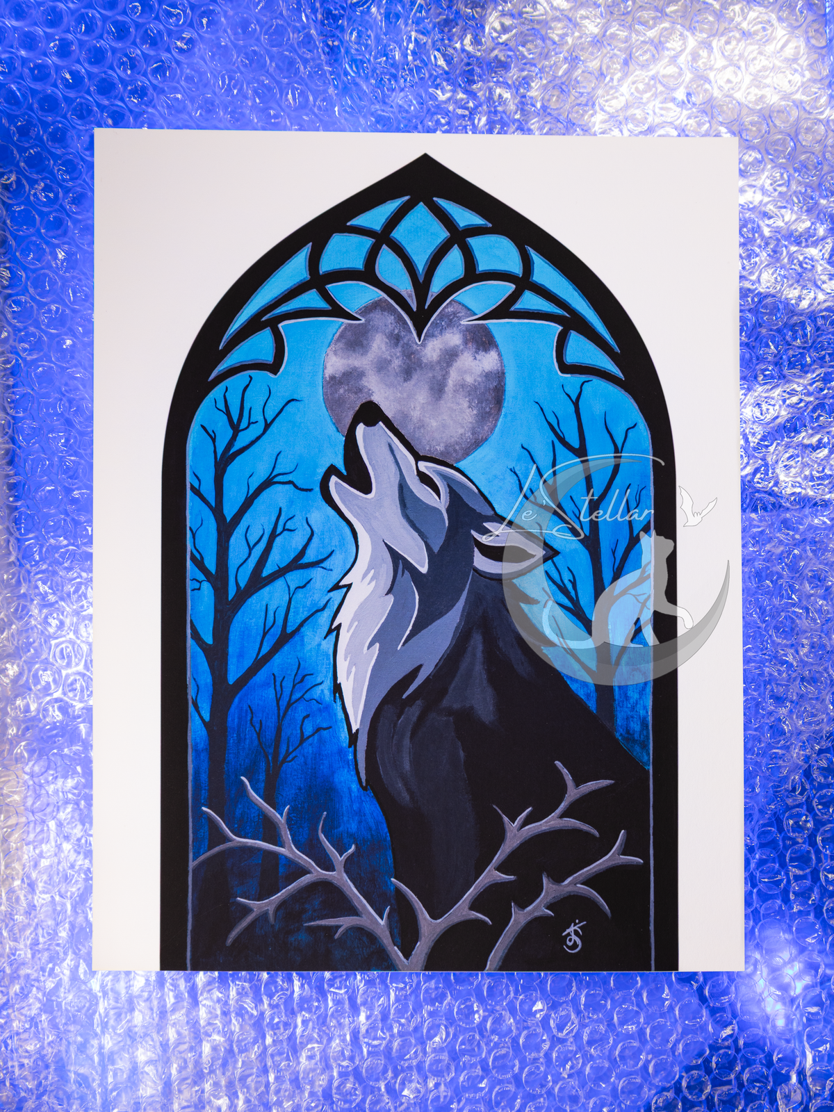 Wolf under a Full moon Print