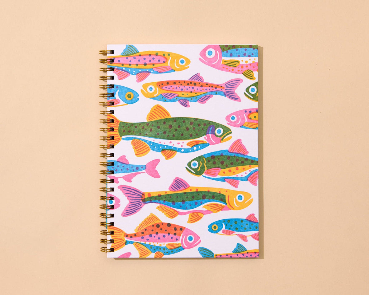 Letterpress A5 Lined Spiral Notebook—Rainbow Trout Fish