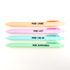Four pastel gel pens stacked vertically on a white background, each with a different color and printed with a black text label: &
