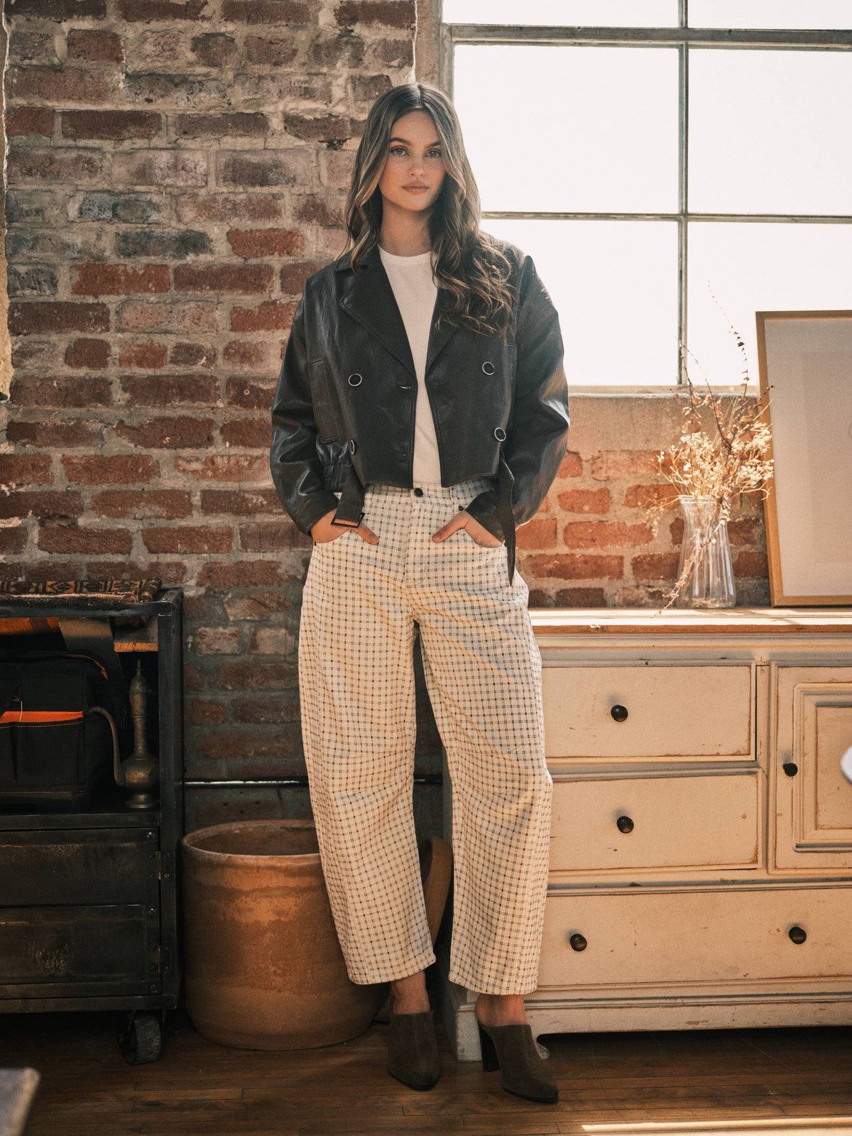 Oxford Plaid Barrel Pants