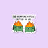 Sticker with two cartoon trash cans with flames and a speech bubble saying &