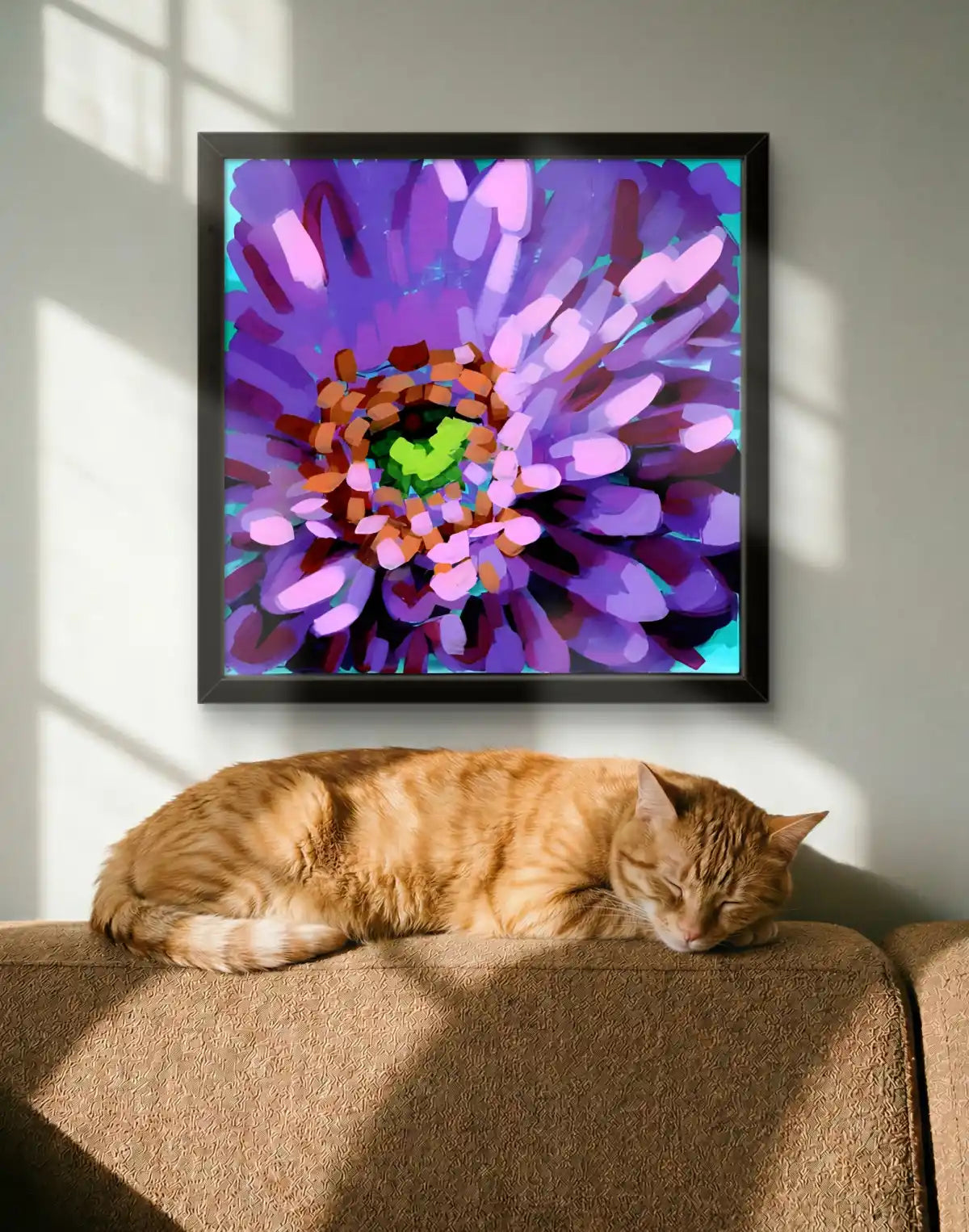 Original Purple Mum Painting, Acrylic Floral Wall Art, 12x12 Canvas