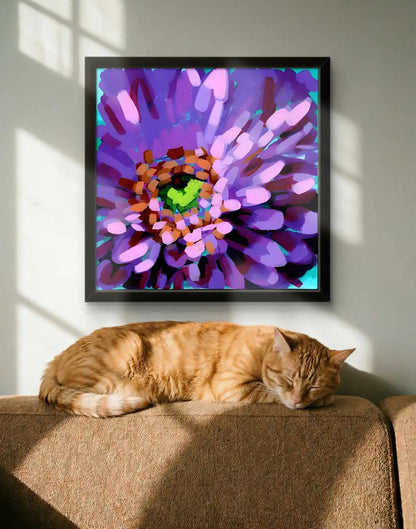 Original Purple Mum Painting, Acrylic Floral Wall Art, 12x12 Canvas