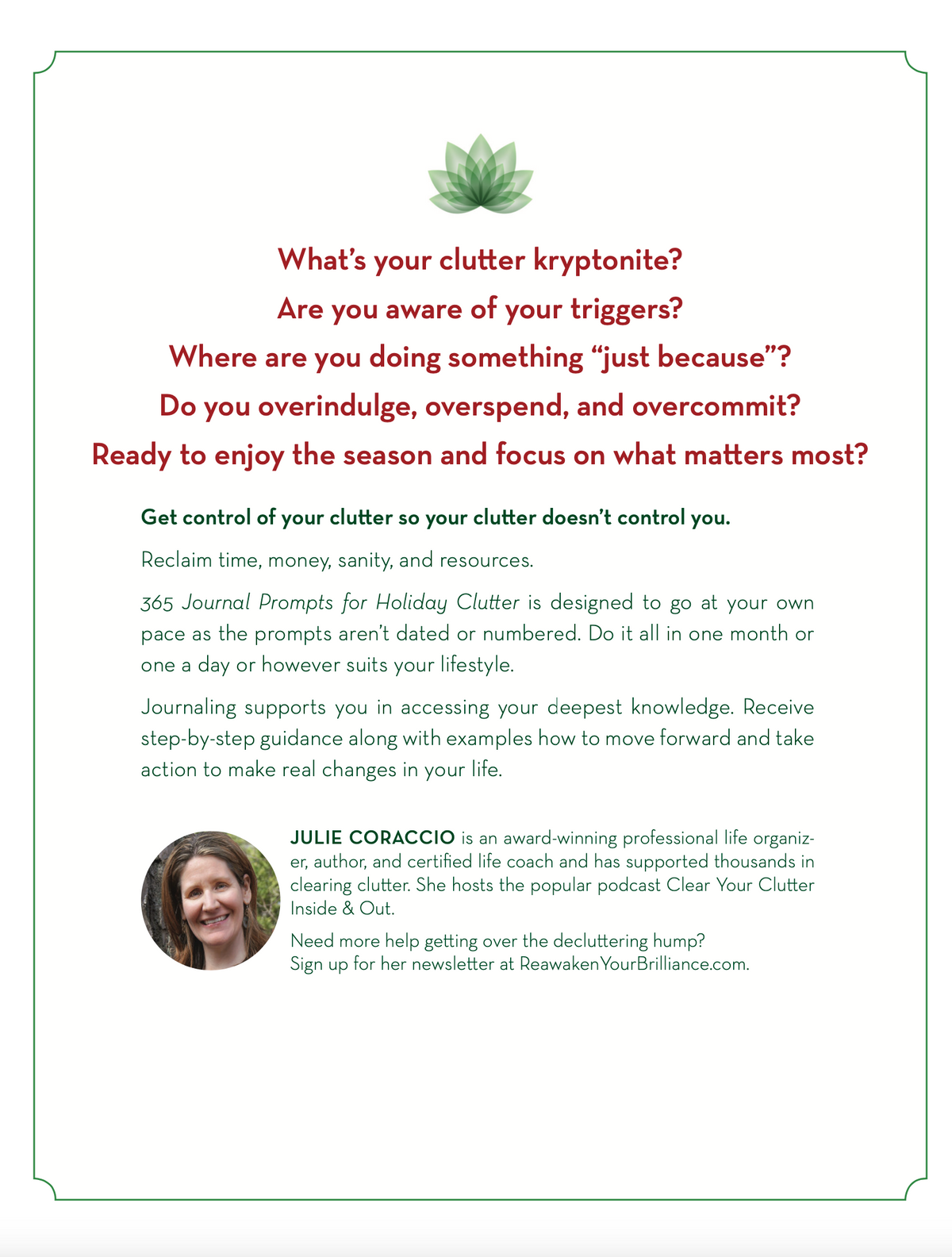Stress Free Holiday Book: 365 Journal Prompts to Clear Holiday Clutter!