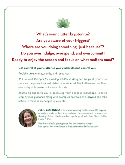 Stress Free Holiday Book: 365 Journal Prompts to Clear Holiday Clutter!