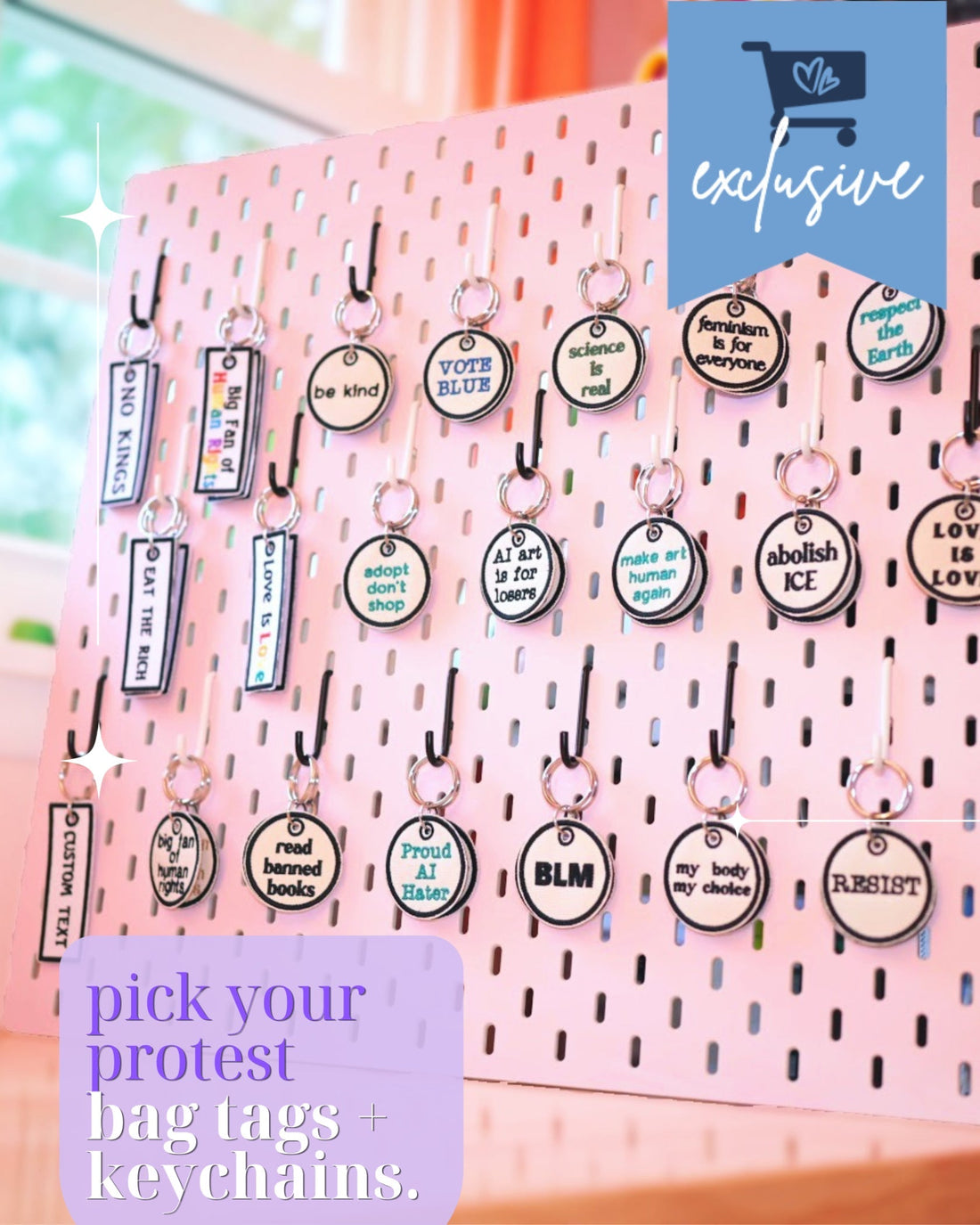 Pick Your Protest Bag Tags &amp; Keychains - CIRCLE SHAPE- $5 to Defending Our Neighbor&