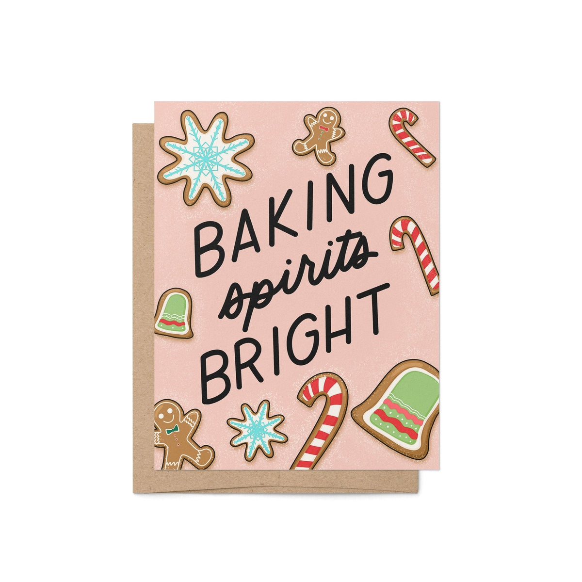 Baking Spirits Bright holiday card — hand drawn Christmas cookies with hand lettering, A2 4.25 x 5.5 inches, by MangoIllustrated