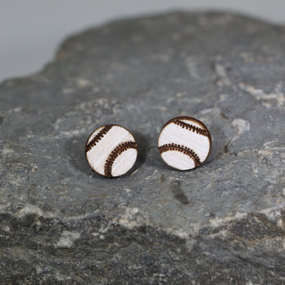 Baseball Wooden Dangle Earrings - Studs - Cate&