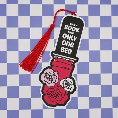 Bookmark with roses and text on a checkered background