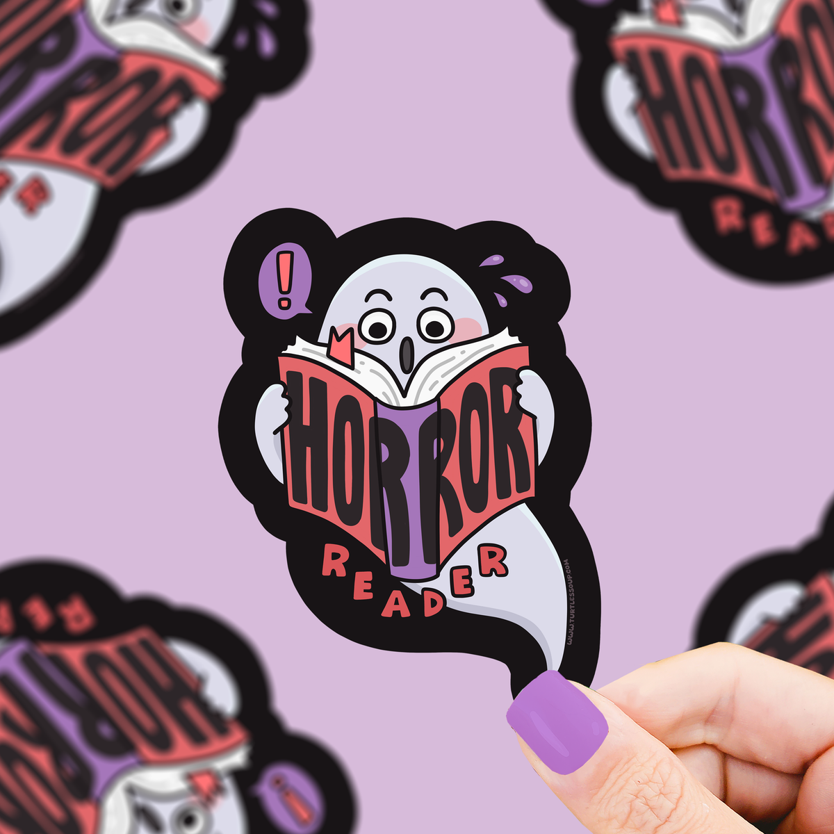 Sticker of a ghost reading &