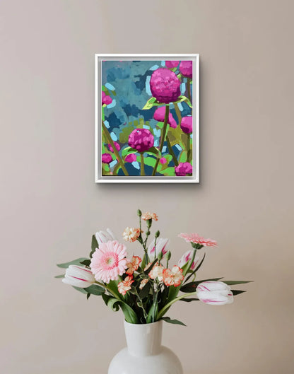 Original Pink Peony Painting, Modern Floral Art, 11x14 Canvas