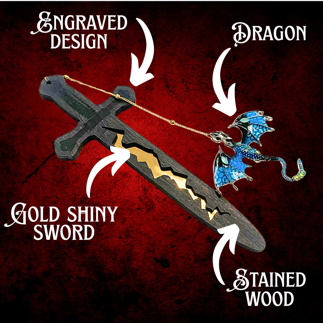 Dragon Sword Bookmark | Fantasy Wooden Bookmark