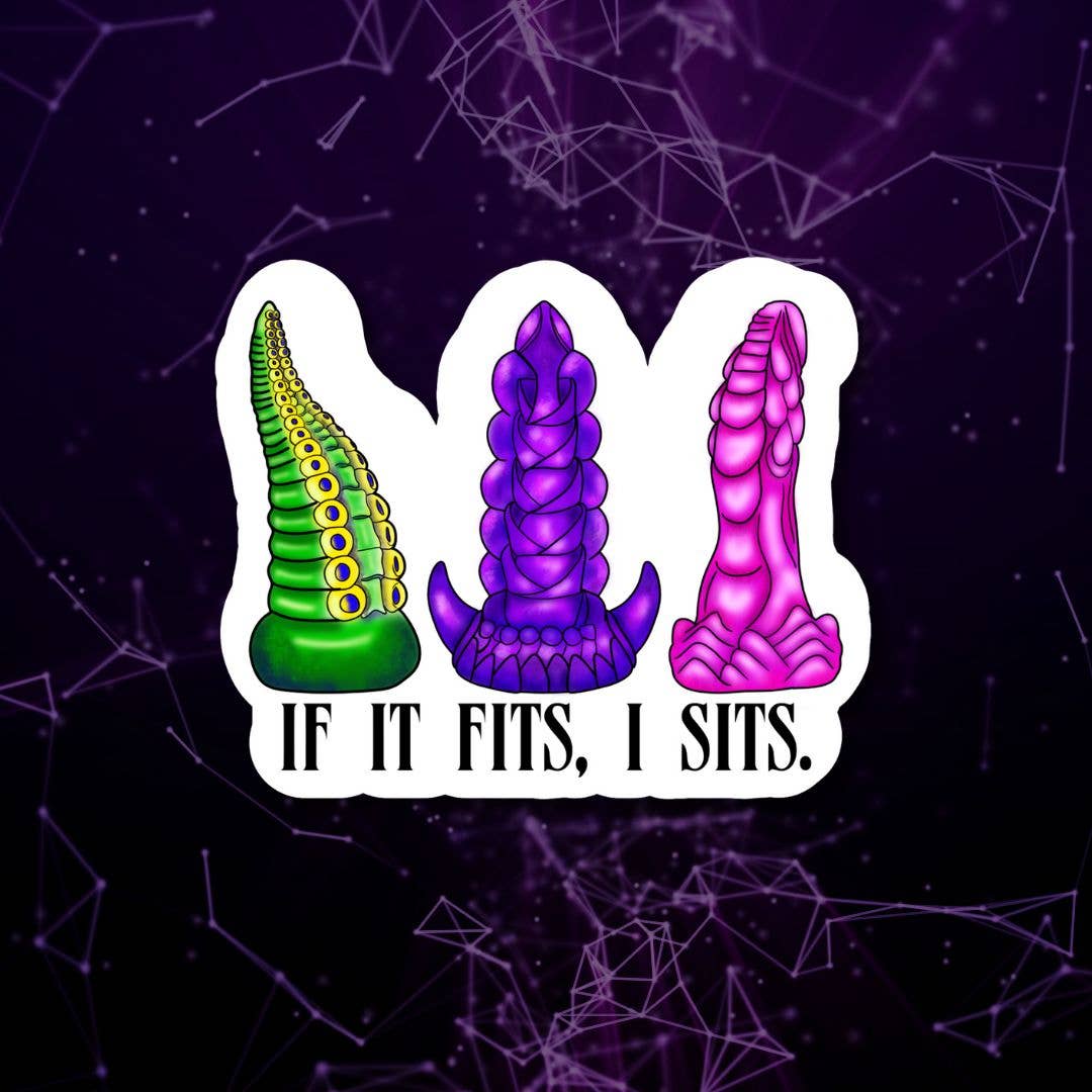 Three colorful objects resembling dildos with a humorous text on a dark background