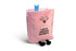 Pink plush toy book with a face and text on a white background