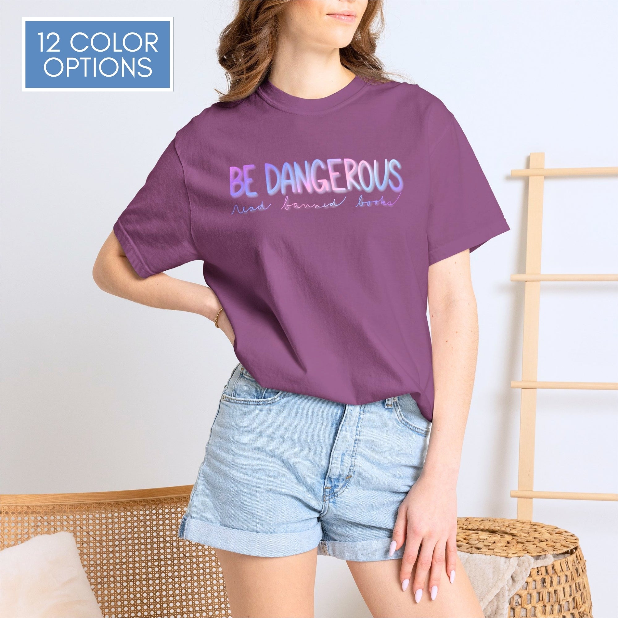be-dangerous-read-banned-books-unisex-tshirt-colorful-literary-graphic-tee-bookish-apparel-comfort-colors